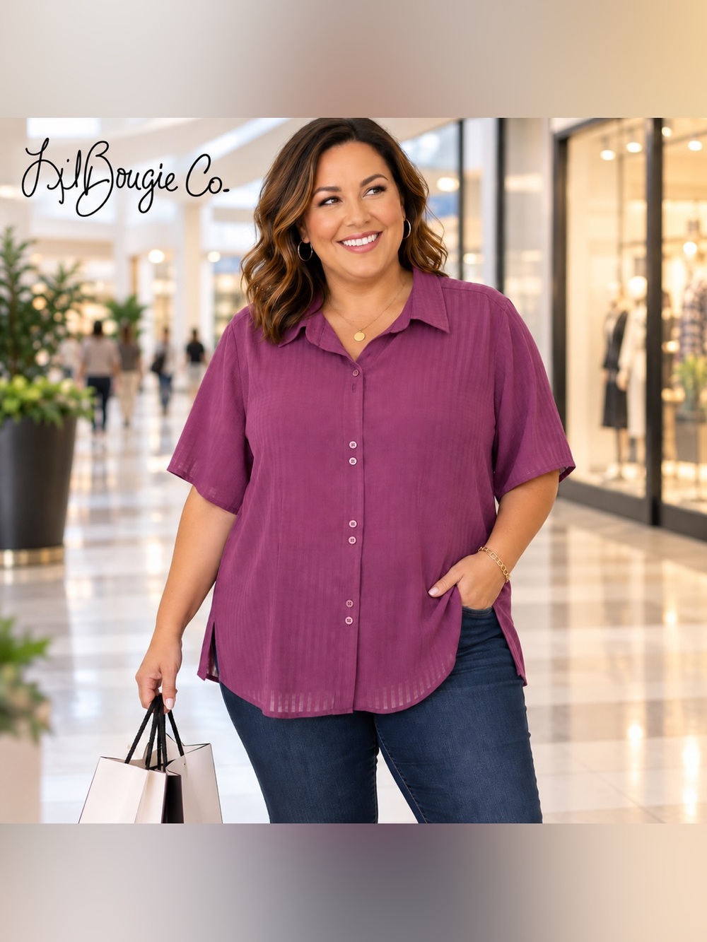 Apparenza Women’s 1X Magenta Semi-Sheer Button Front Blouse Short Sleeve - Plus